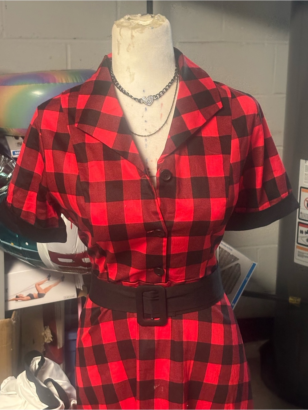 Red and Black Buffalo Plaid Button-Front Dress w
Belt size medium